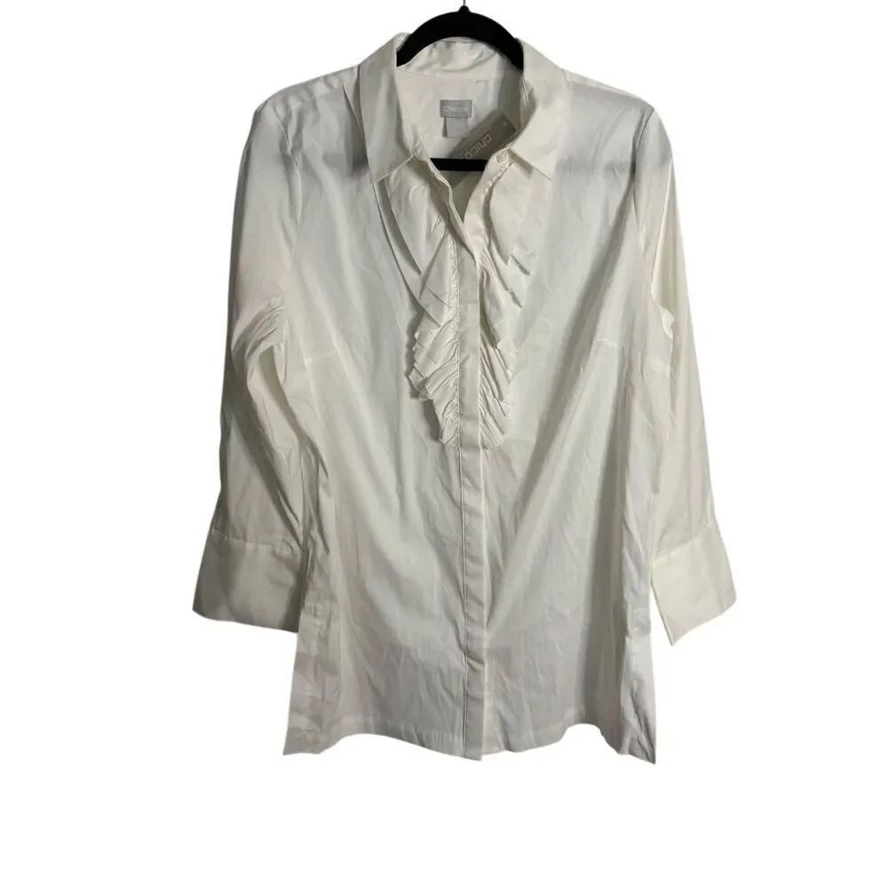 NWT Chico’s Poplin RUFFLE FRONT TUNIC White